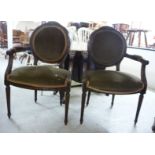 Two modern French inspired carved stained beech showwood framed salon chairs,