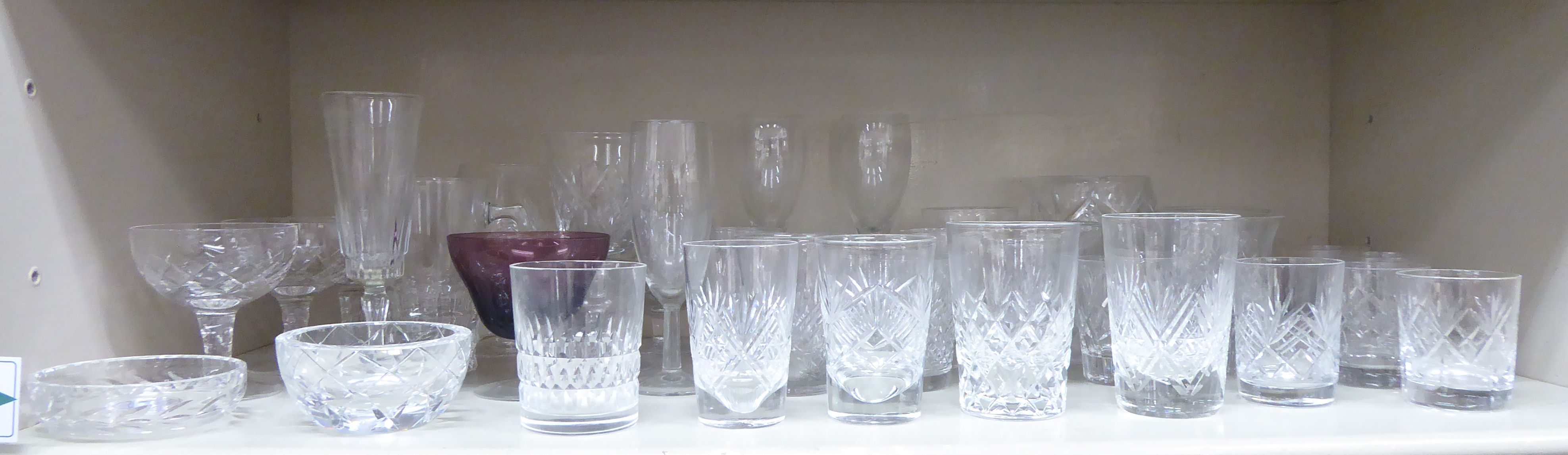 Glassware: to include whiskey tumblers with line-cut ornament OS5