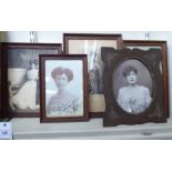 Six Edwardian framed monochrome photographs of female music hall and other stage stars,