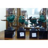 A set of four patinated bronze figures, ballet dancers, striking various poses,