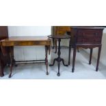 Small furniture: to include a mid 20thC flame mahogany finished sofa style coffee table,