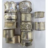 Twelve dissimilar silver napkin rings mixed marks 11