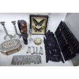 Decorative items: to include a 20thC Chinese wooden abacus;