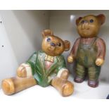 Two carved and painted wooden model Teddy bears 15'' & 17''h OS3