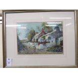 J Hughes Clayton - cottages in Anglesey watercolour bears a signature with another and an