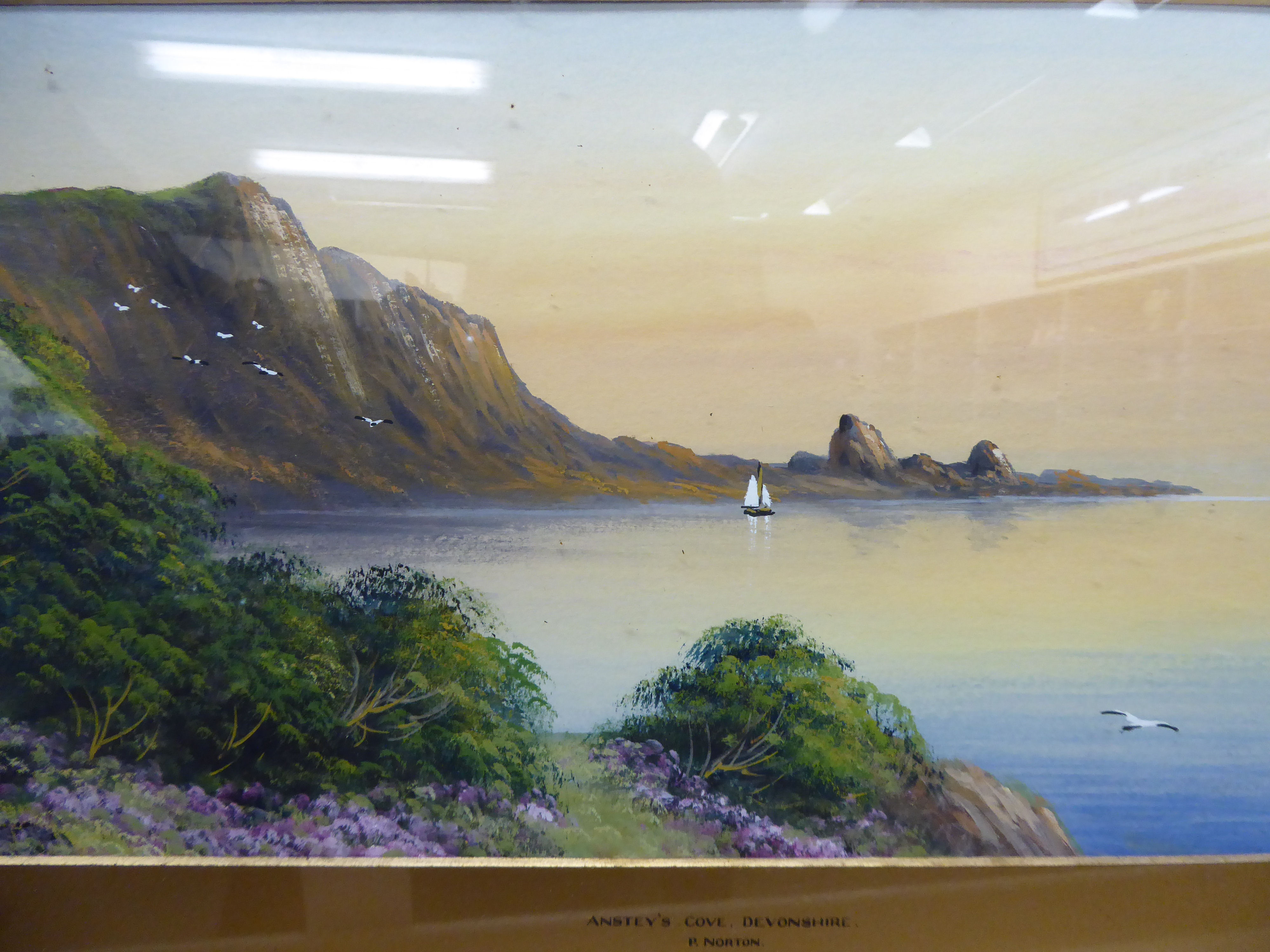 Attributed to Norton - 'Anstey's Cove, Devonshire' oil on board 9.5'' x 29. - Image 2 of 2