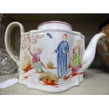 An early 19thC New Hall porcelain teapot of straight sided,