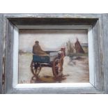 20thC Central European School - a figure on a horsedrawn cart oil on panel bears initials C.