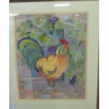 Cabosset - a stylised study of a cockerel watercolour bears a signature 19'' x 15'' framed