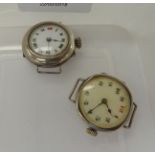 Two similar ladies 'antique' round silver coloured metal cased wristwatches,