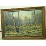 Mervyn Goode - a woodland scene with pheasants by a pond oil on board bears a signature & dated