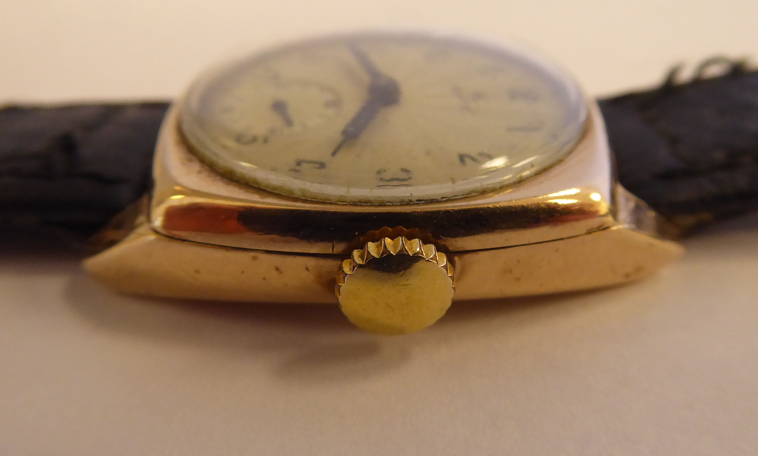 A 1940s Rolex 9ct gold square cased wristwatch, faced by a silvered, - Image 3 of 6