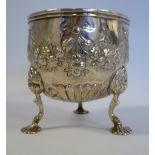 WITHDRAWN A late 18th/early 19thC silver basin of cauldron design, on mask and shell cast feet,