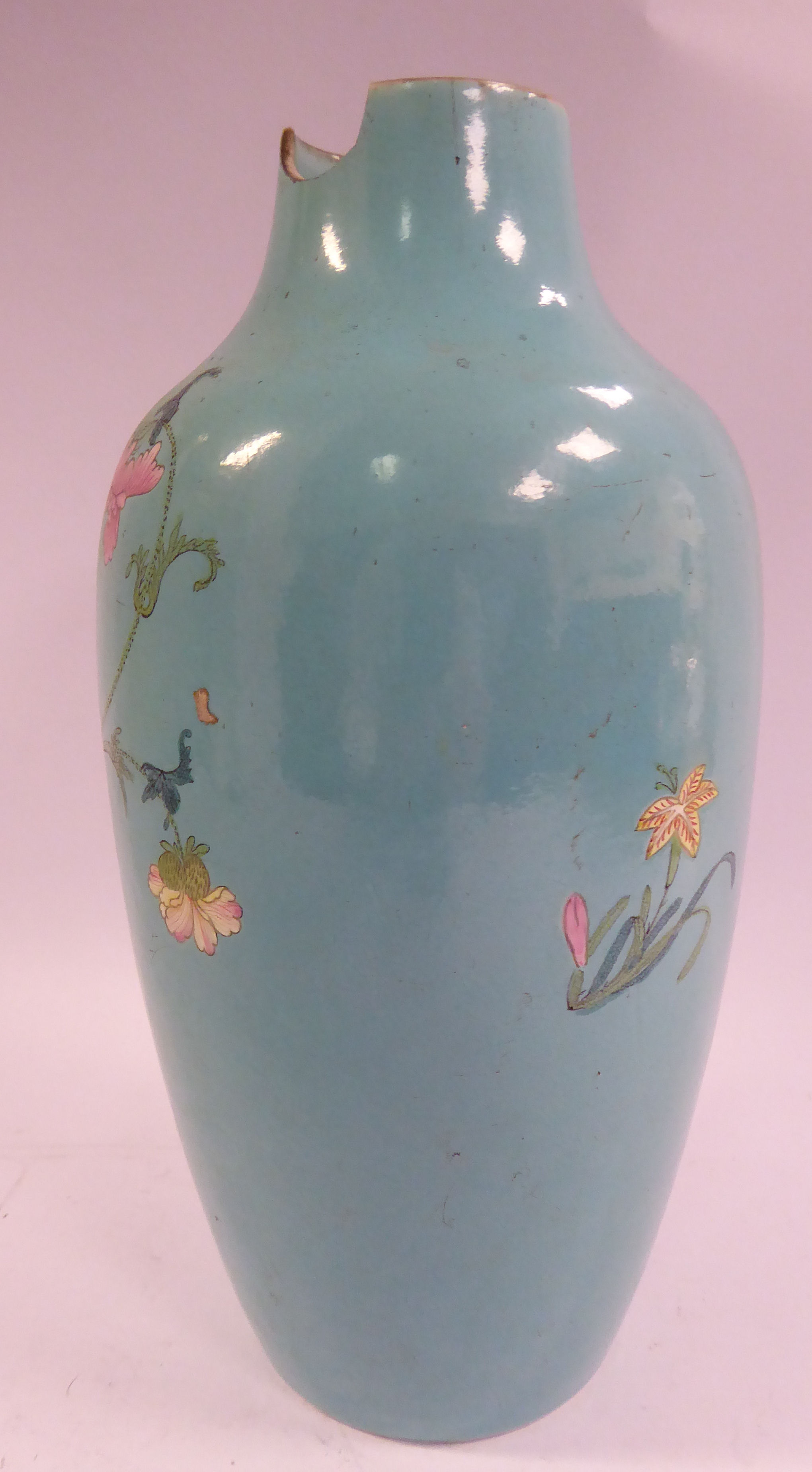 An 18thC Chinese turquoise glazed porcelain vase of baluster form, having a tapered neck, - Image 4 of 7