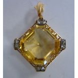 A 14ct gold framed, square pendant,