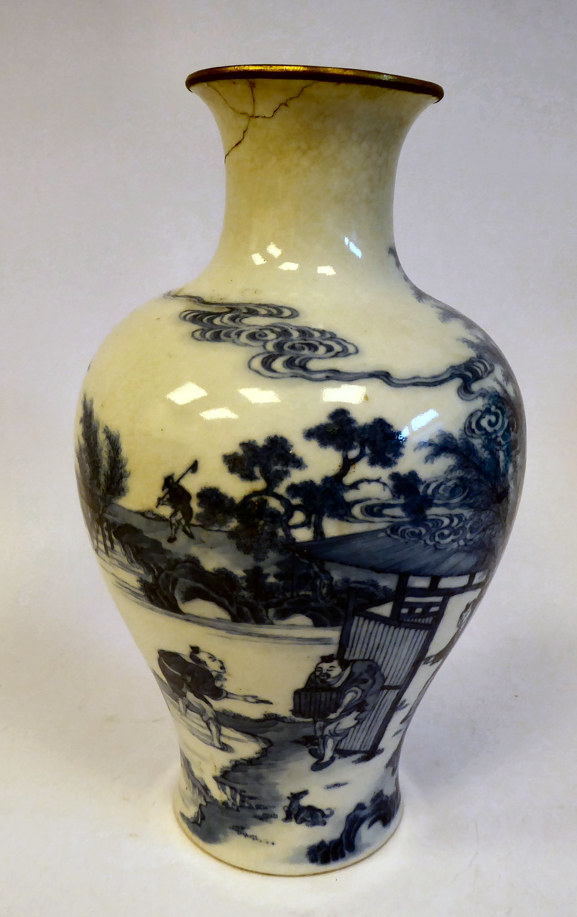 An 18thC Chinese porcelain vase of waisted baluster form with a narrow neck and flared rim, - Image 4 of 9