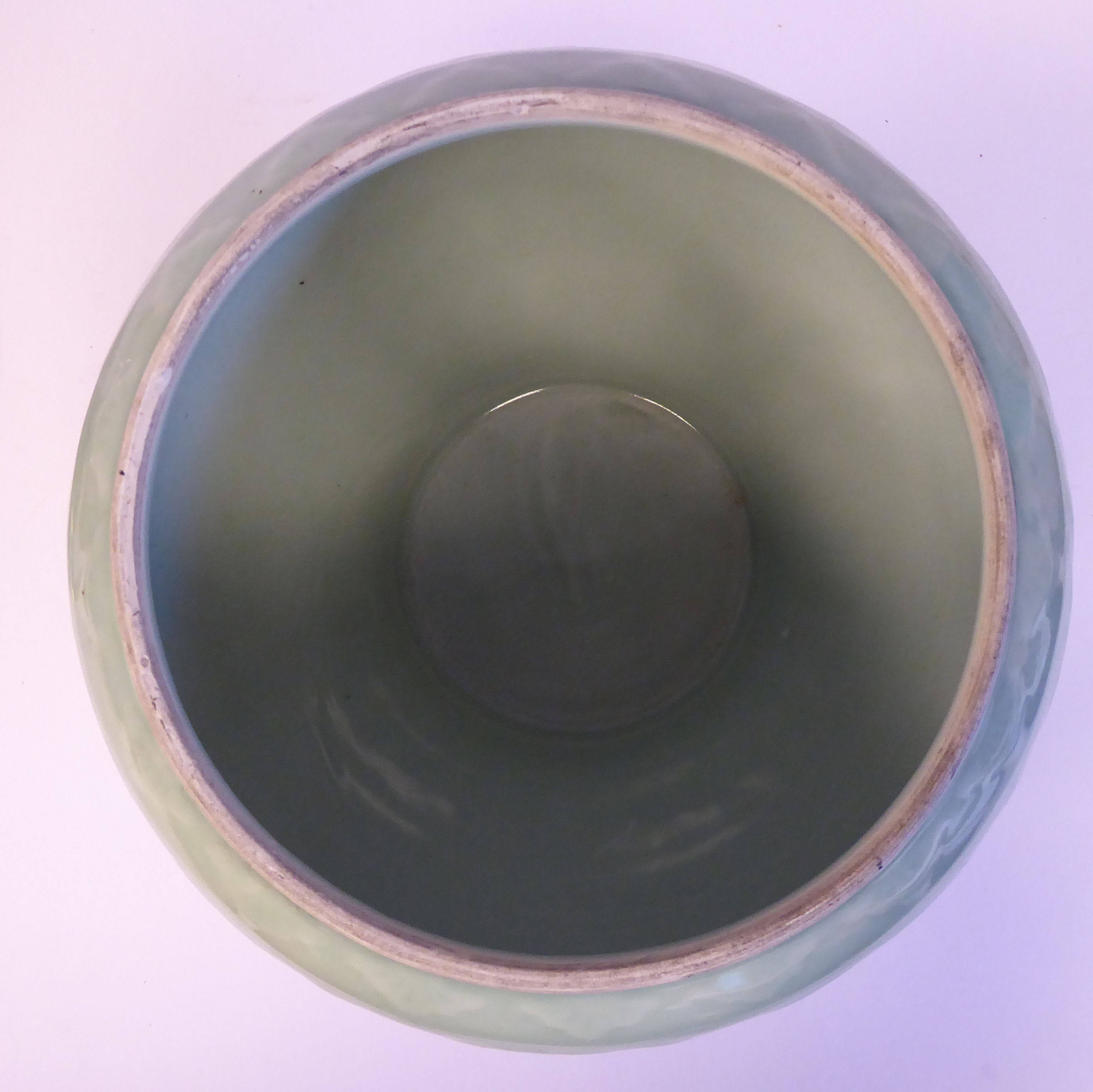 A 20thC Chinese celadon glazed porcelain pot of squat baluster form, - Image 6 of 7