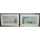 E Parrini - a pair of Venetian scenes with small craft on a canal watercolours bearing signatures