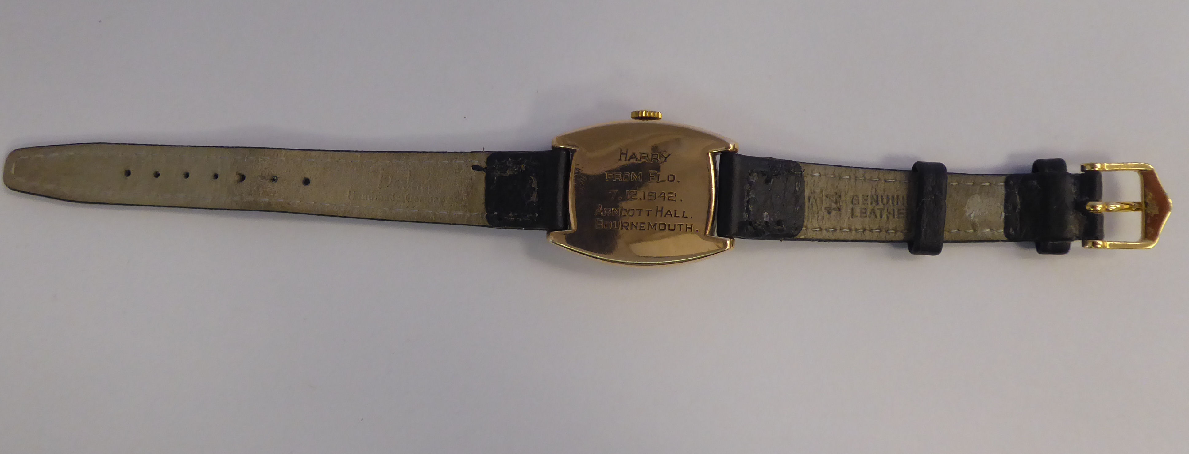 A 1940s Rolex 9ct gold square cased wristwatch, faced by a silvered, - Image 4 of 6