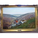 Donald Ayres - an Exmoor hunting scene with hounds oil on canvas bears a signature 23'' x 36''