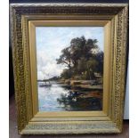 Joseph Milne - a riverscape with small boats moored by trees oil on canvas bears a signature &