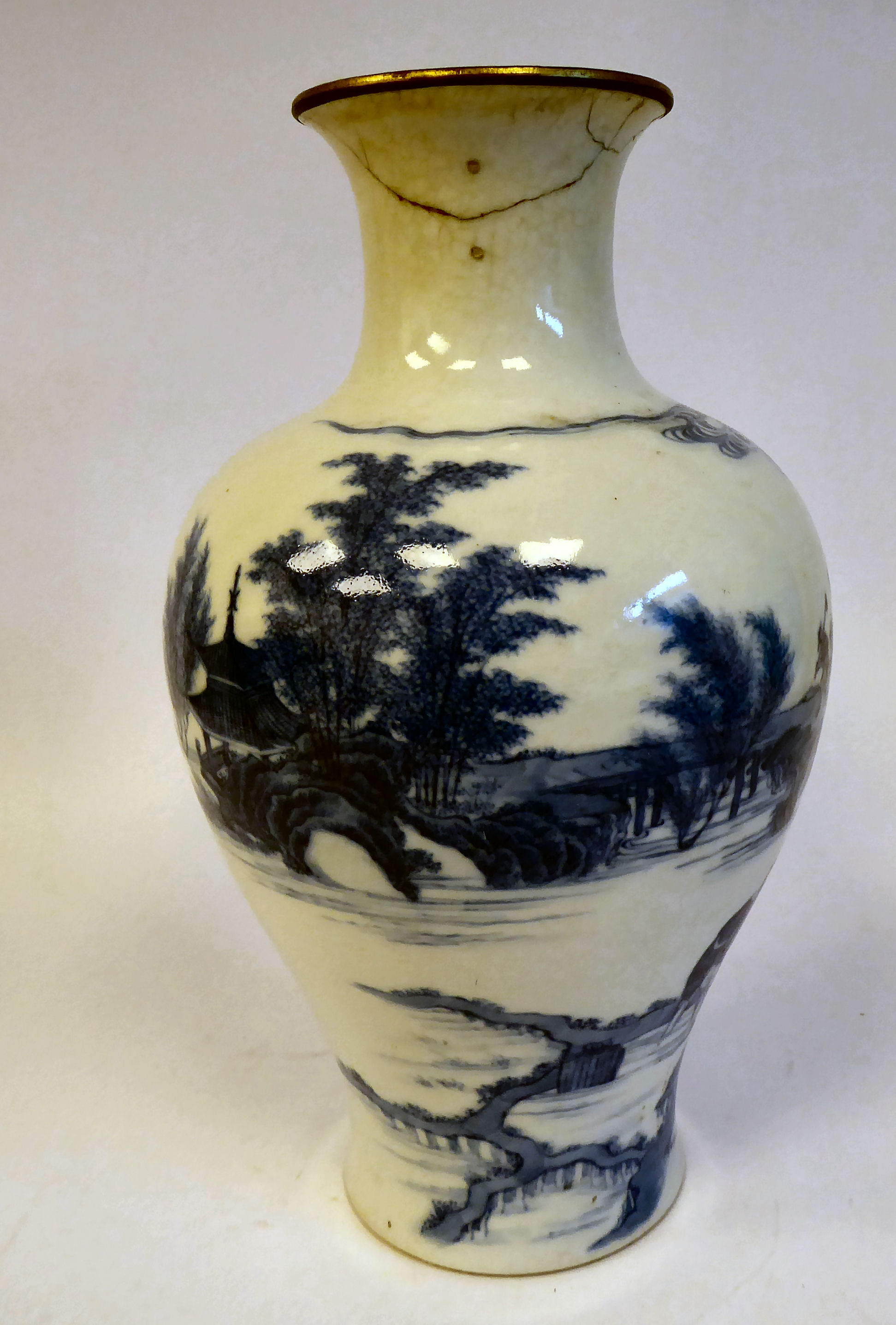 An 18thC Chinese porcelain vase of waisted baluster form with a narrow neck and flared rim, - Image 3 of 9