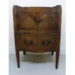 A George III string inlaid mahogany night commode with a galleried tray top,