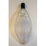 An early 19thC slice and diamond cut glass scent phial of slim flattened lozenge design with a