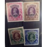 Postage stamps - four Indian stamps, overprinted Kuwait,