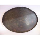 A 19thC Korean/Chinese bronze oval, galleried tray,