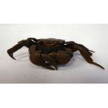 A late 19thC (probably Japanese) cast and patinated brown, bronze articulated model crab,
