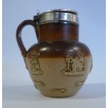 A late Victorian Doulton Lambeth miniature two tone brown glazed mustard pot in the form of a