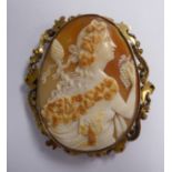 An oval shell carved cameo brooch,