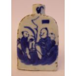 An 18thC Chinese porcelain snuff bottle of flattened, square section, shouldered form,