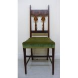 An Art Nouveau satinwood inlaid mahogany framed, bar and twin splat back hall chair,