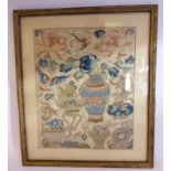 A late 18th/early 19thC Chinese coloured silk tapestry, featuring filled vases,
