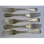 A set of five William IV silver fiddle,