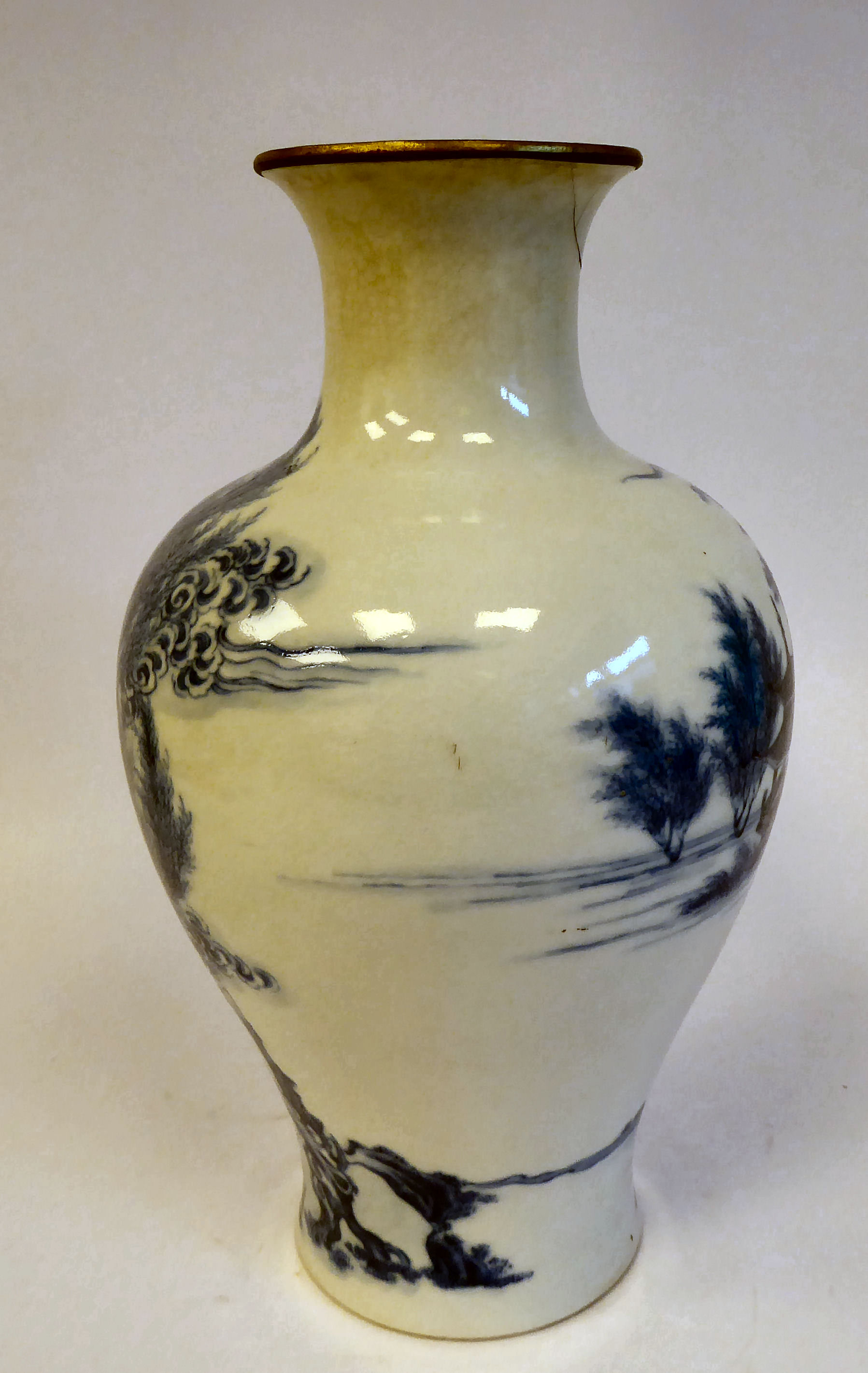 An 18thC Chinese porcelain vase of waisted baluster form with a narrow neck and flared rim, - Image 2 of 9