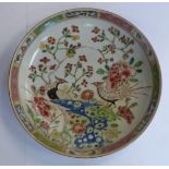 A late 18thC Chinese porcelain footed dish, decorated with exotic birds amid flowering prunus 8.