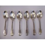 A set of six William IV silver fiddle,