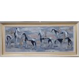 Landori - an equestrian study with figures oil on board bears a signature 12'' x 33.