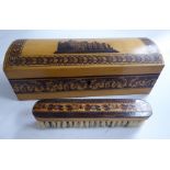 A Tonbridgeware rosewood and birch casket with straight sides and a lockable, domed, hinged lid,