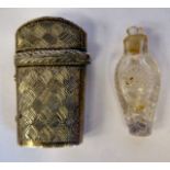 A George III silver scent bottle case with engraved, simulated basketweave ornament,