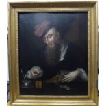 19thC Continental School - 'The Moneylender' oil on board 21'' x 18'' framed