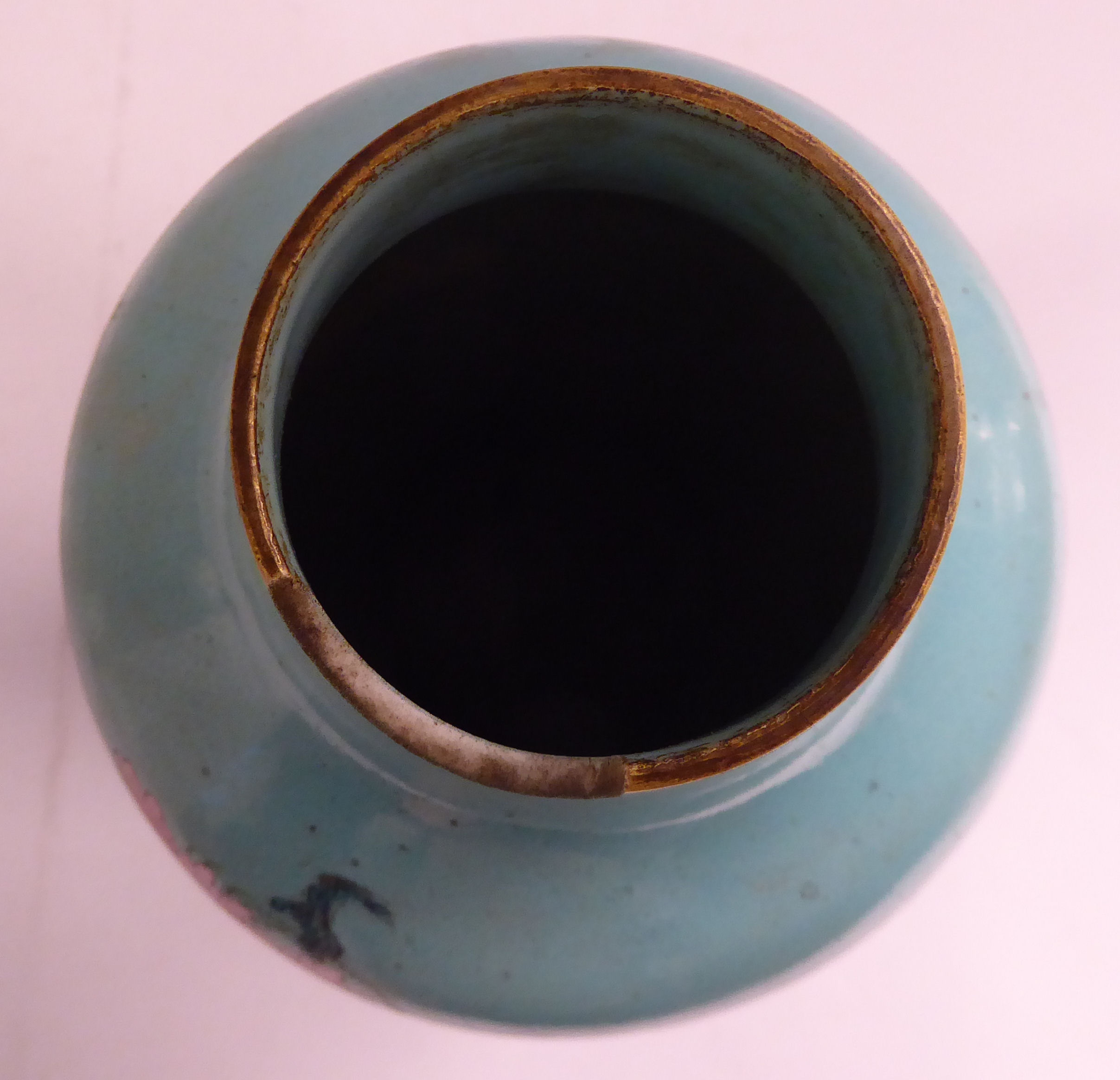 An 18thC Chinese turquoise glazed porcelain vase of baluster form, having a tapered neck, - Image 6 of 7