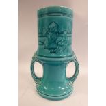 An early 20thC Art Nouveau Austrian turquoise glazed pottery vase of waisted cylindrical form with