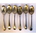 A set of six late 18thC silver Old English pattern tablespoons,