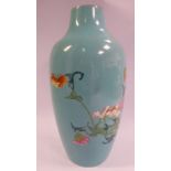 An 18thC Chinese turquoise glazed porcelain vase of baluster form, having a tapered neck,