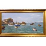 Rene Dulipu - moored fishing vessels in a cove oil on canvas bears a signature 19'' x 39''