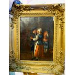 18thC Dutch School - two figures dancing and another beyond oil on panel 9'' x 7'' framed